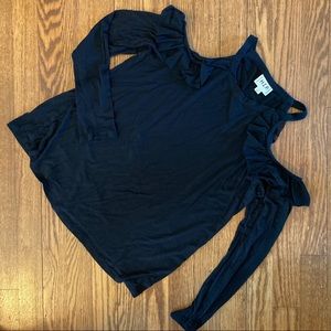 Black long sleeve open shoulder top